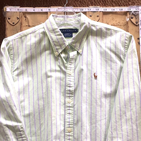 RALPH LAUREN BRAND 100% COTTON STRIPED SLIM FIT BUTTON DOWN OXFORD SHIRT TOP 8 M - Picture 10 of 10